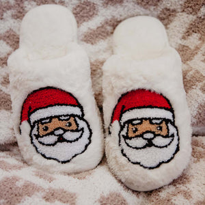 Santa Face Rabbit Fur Slippers S/M